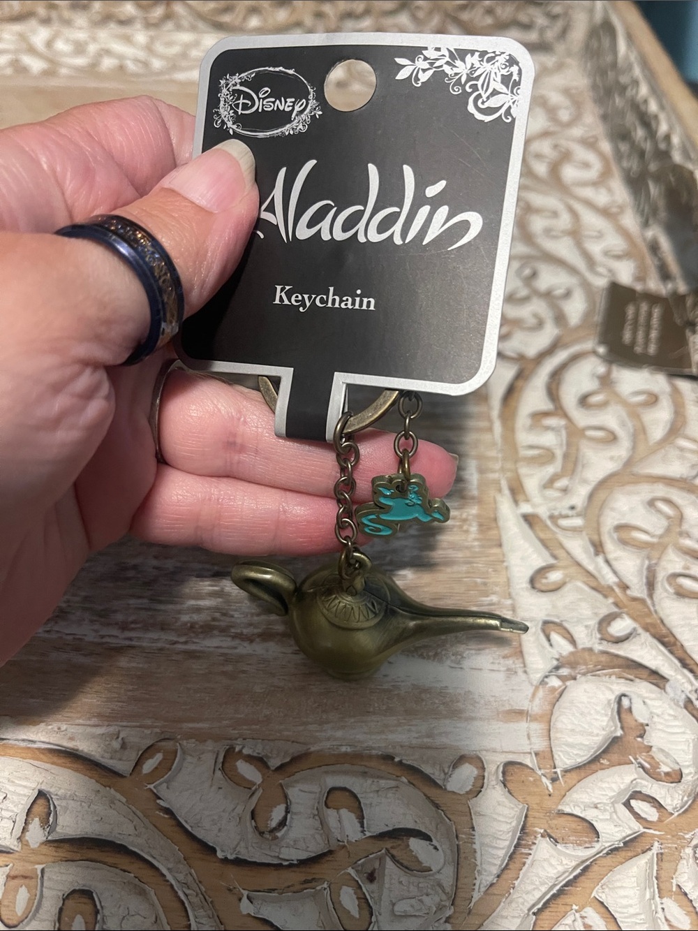 Loungefly Brass-Tone Aladdin Lamp Keychain with Turquoise Genie Charm